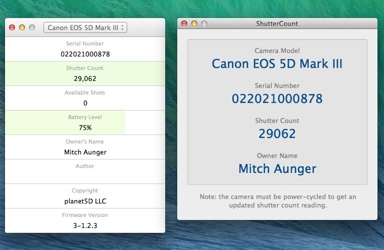 canon shutter count for mac
